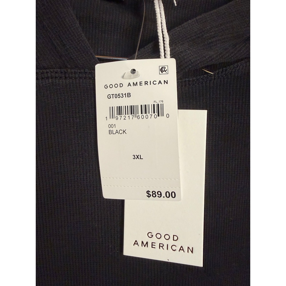 Good American Ribbed Hoodie 1/2XL Black Long Sleeve Kangaroo Pocket GT0531B - Picture 3 of 6